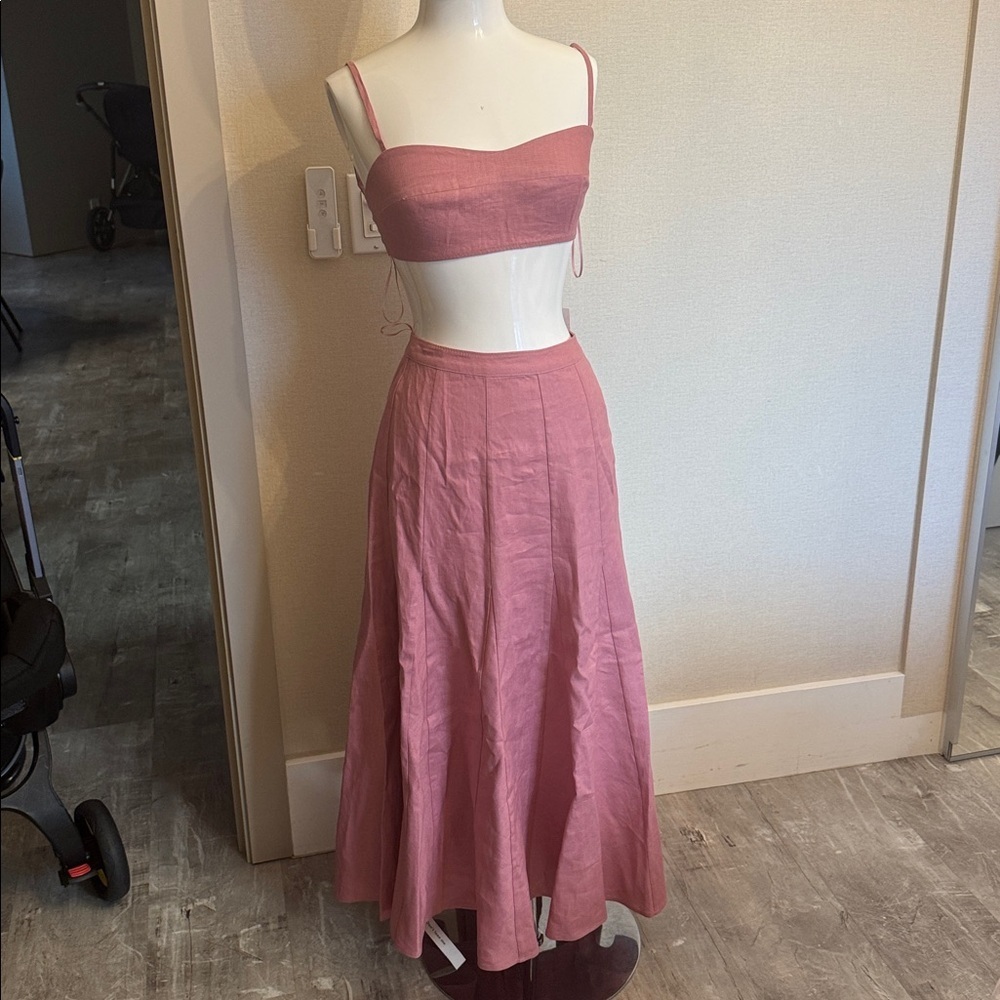 Reformation Jori Linen Two Piece Pink - Size 4 - Picture 3 of 6